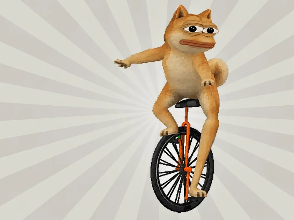 Doge Pepe riding a unicycle