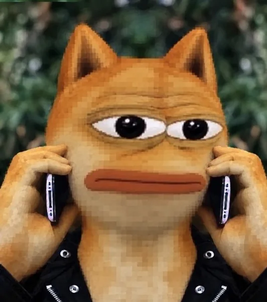 Doge Pepe holding two phones at once