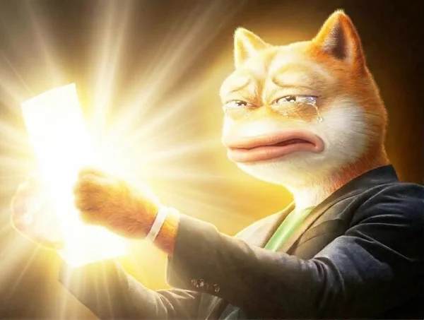 Doge Pepe holding a glowing light